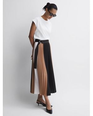 Reiss Ava - Black/camel High Rise Pleated Midi Skirt - White