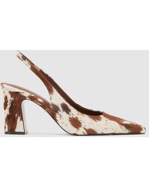 Reiss Leather Cow-Print Slingback Court Shoes - Brown