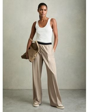 Reiss Lucia-Leg Elasticated-Waistband Pants - Natural