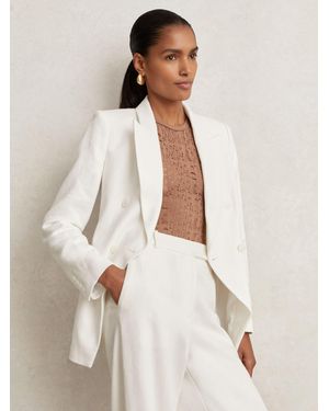 Reiss Devon - White Linen-blend Double-breasted Suit Jacket, Us 6 - Natural