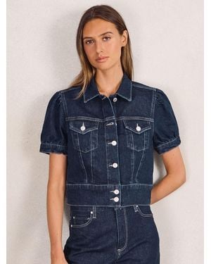 PAIGE Emberlynn Blue Puff-sleeve Short Denim Jacket