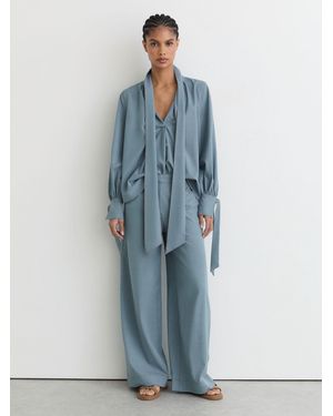 Reiss Denim-Look Wide-Leg Pants - Blue