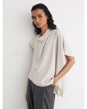 Reiss Asymmetric Draped-Sleeve Top - Gray