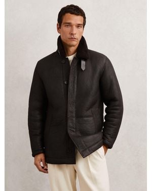Reiss Button-Through Shearling Jacket - Black
