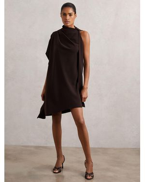 Reiss One Shoulder Draped Mini Dress - Brown
