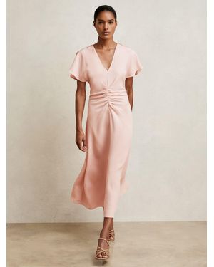 Reiss Ruched-Front Midi Dress - Natural