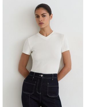 Reiss Cotton-Stretch High V-Neck T-Shirt - White
