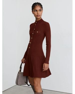Reiss Rib-Knit Half-Button Mini Dress - Red
