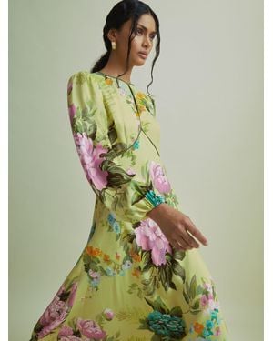 Florere Blouson Sleeve Midi Dress - Green