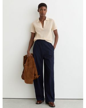 Reiss Pippa - Ivory Open-stitch Knitted Polo Top, M (us 8-10) - Blue
