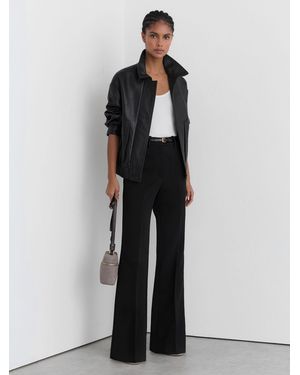 Reiss Petite Leather High-Rise Flared Pants - Black