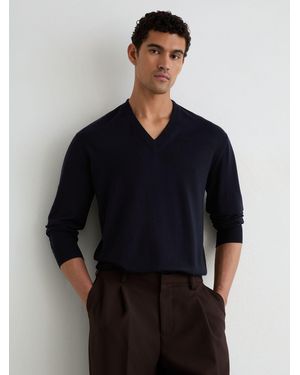 Reiss Merino Wool V-Neck Sweater - Blue