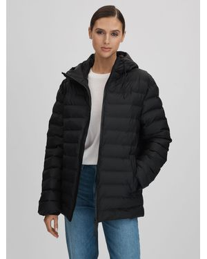 Rains Hooded Puffer Jacket - Black