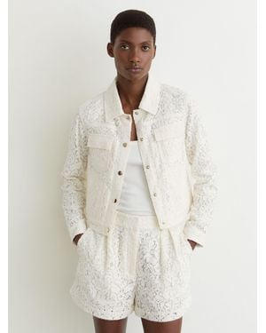Reiss Lori - White Collared Lace Press-stud Jacket, Us 10 - Natural