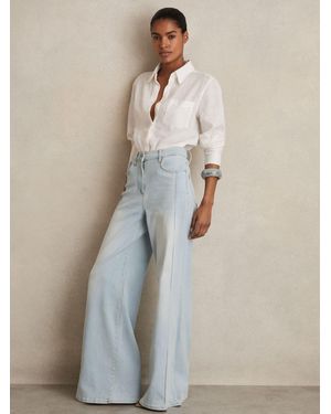 Reiss Petite Stretch-Cotton Wide-Leg Jeans - Natural