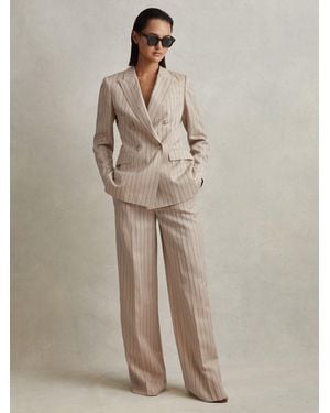 Reiss Wool Blend Striped Wide Leg Pants - Natural