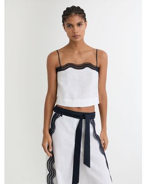 Reiss Felicity - Ivory/navy Linen Scallop-trim Cami Top, Us 6 - White