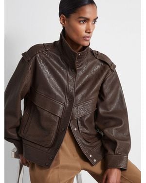 Reiss Cleo Shoulder Detail Leather Jacket - Brown