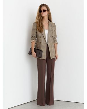 Reiss Sybil - Neutral Check Petite Linen Double-breasted Check Blazer, Us 12 - White