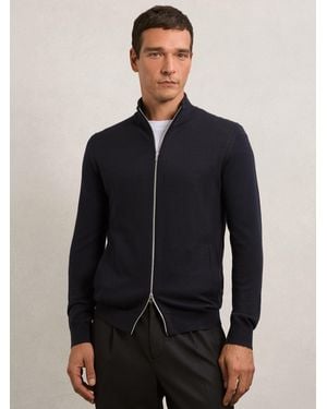 Reiss Hampshire - Navy Merino Wool Zip-through Cardigan, S - Blue