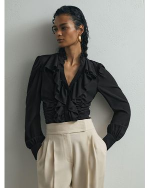 ATELIER Silk-blend Ruffled Black Blouse - Gray