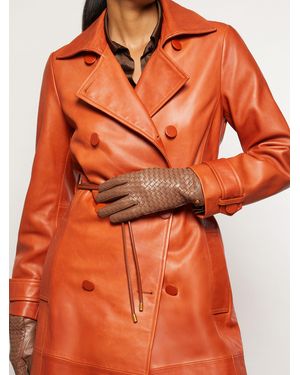Reiss Woven Leather Gloves, S & M - Brown