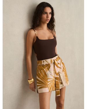 Reiss Avril Palm Print Belted Shorts - Natural