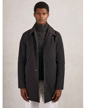 Reiss Logan - Brown Hybrid Removable Funnel Neck Overcoat, S - Black