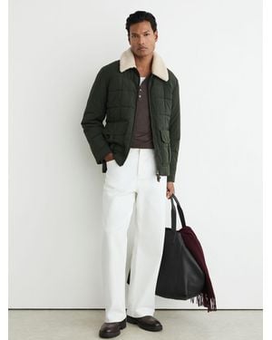 Reiss Borg-Collar Quilted Zip-Through Jacket - Black