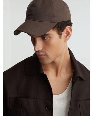 Reiss Lucas - Chocolate Brown Linen Baseball Cap, One - Black