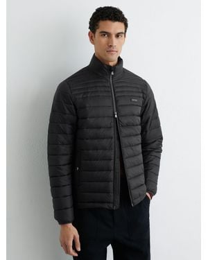 Reiss Acer - Black Quilted Zip-through Jacket, S