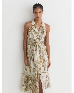 Reiss Petite Cotton Safari-Print Tailored Midi Dress - Natural