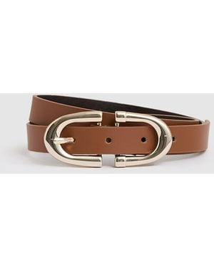 Reiss Bailey - Tan Leather Horseshoe-buckle Belt, Xs (us 2) - Gray