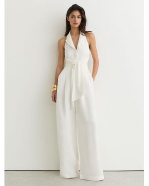 Reiss Cream Tie-Front Wide-Leg Jumpsuit With Linen - White