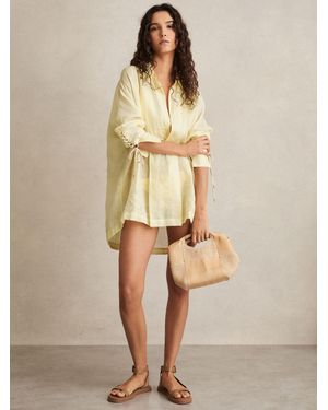 Reiss Talia Ramie Open-Collar Kaftan Shirt - Natural