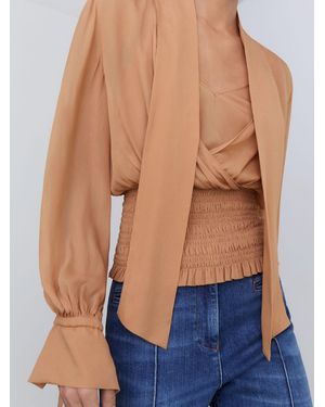 Reiss Sheer Tie-Neck Shirred Blouse - Blue