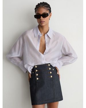 Reiss Skylar - Dark Blue Button-detail Denim Mini Skirt, Us 14