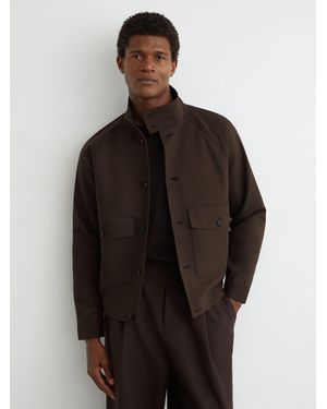 Reiss Romano - Taupe Brown Cotton-blend Harrington Jacket, L - Black