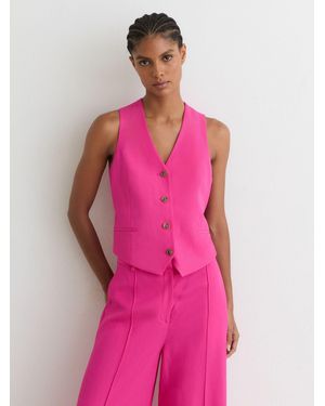 Reiss Charli - Pink Button-through Tailored Waistcoat With Linen, Us 0