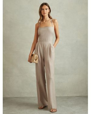 Reiss Sarai Neutral Wool Tailored Strappy Jumpsuit - Natural