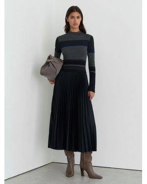 Reiss Petite Striped Knit Mix Pleated Midi Dress - Gray