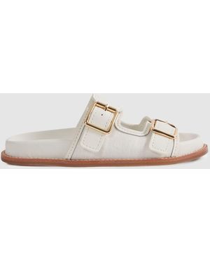 Reiss Leather Raffia Sliders - White