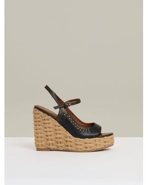Reiss Chocolate & Leather Whipstitch Wedge Sandals - Natural