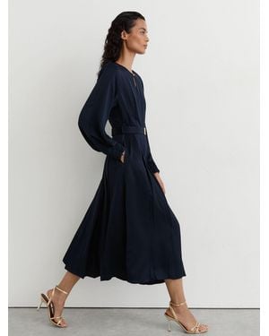 Reiss Houndstooth-Check Belted Midi Dress - Blue