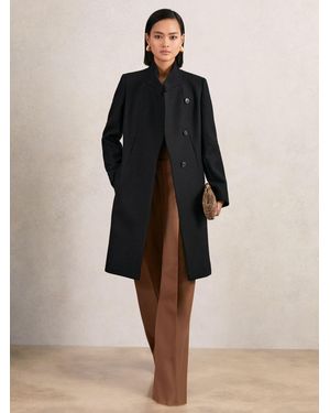 Reiss Max - Black Wool-blend Wrapover Mid-length Coat, Us 14 - Natural