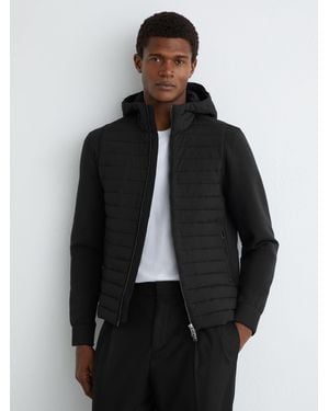 Reiss Quilted Hybrid Hooded Zip-Front Jacket - Black