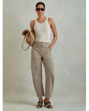 Reiss Nova - Olive Cotton Blend Barrel Leg Pants, Us 4 R - Natural