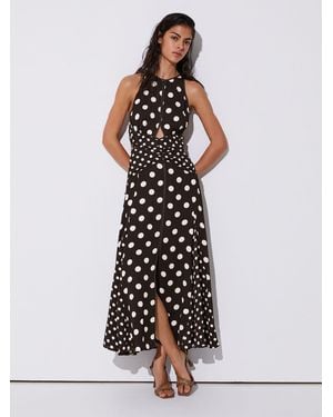 Reiss Chocolate & Polka-Dot Cut-Out Midi Dress - White