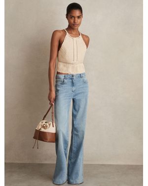 Reiss Cotton Crochet Tie-Back Cropped Top - Blue