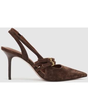 Reiss Suede Buckle-Strap Court Shoes - Brown